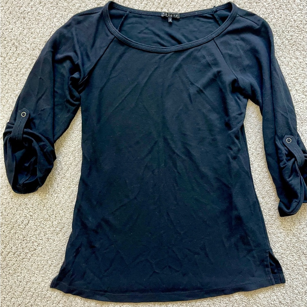 Theory Black Scoop Neck 3/4 Sleeve Top